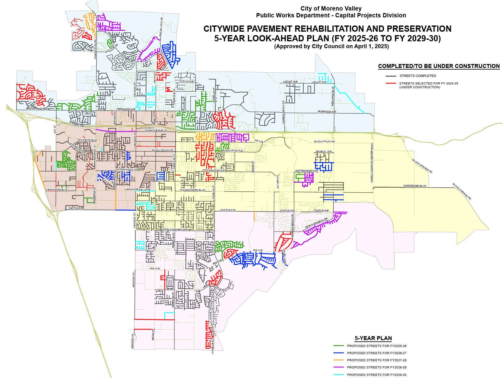 Citywide Pavement Rehabilitation Program project map for 2025-2030.
