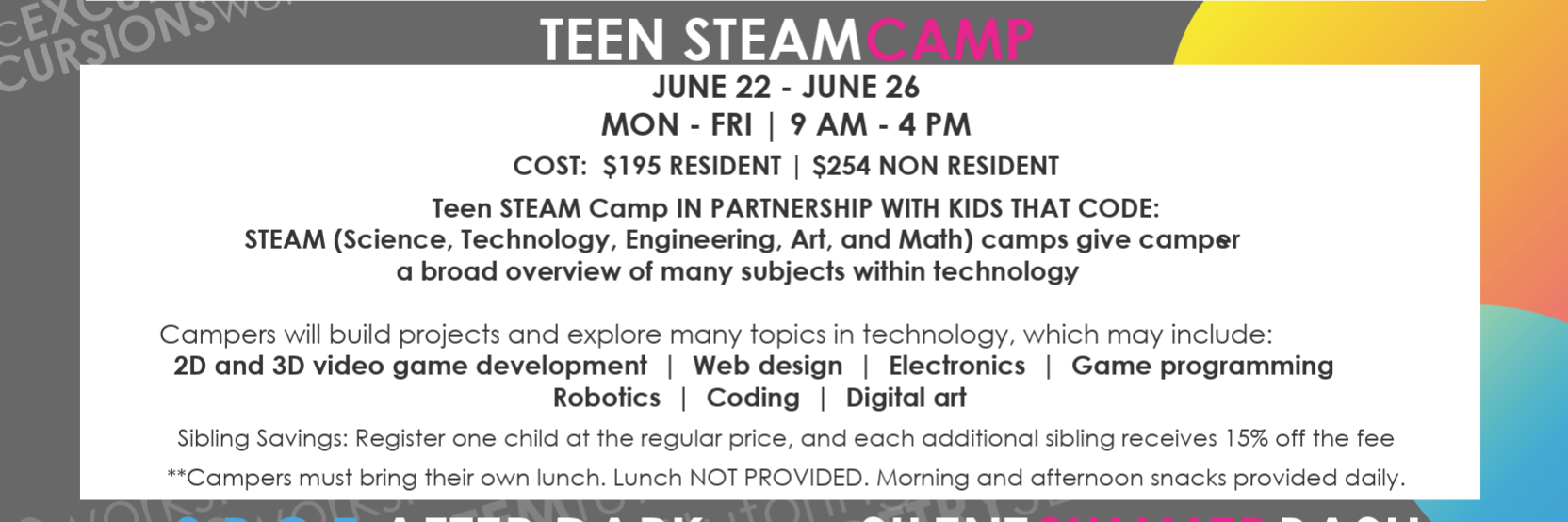 Teen STEAM camp flyer top